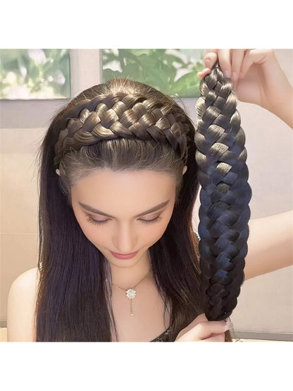 شريط رأس انيق بتصميم عظمة السمكة 1 قطعة، عريض ضد الانزلاق مع أسنان، شعر صناعي مجدل ملتوي، صنع يدويًا ملحقات تكثيف الشعر العقدة العليا