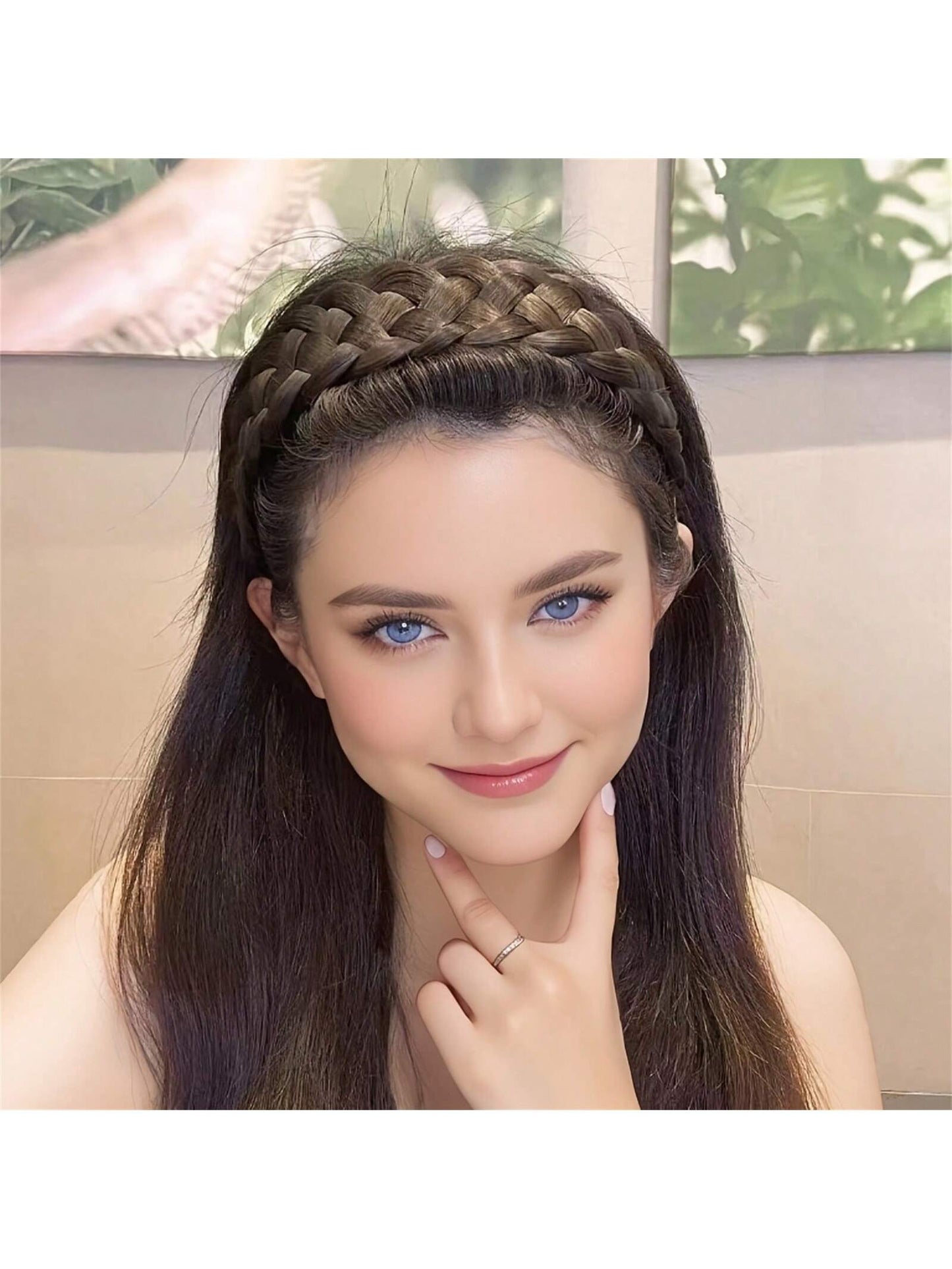 شريط رأس انيق بتصميم عظمة السمكة 1 قطعة، عريض ضد الانزلاق مع أسنان، شعر صناعي مجدل ملتوي، صنع يدويًا ملحقات تكثيف الشعر العقدة العليا