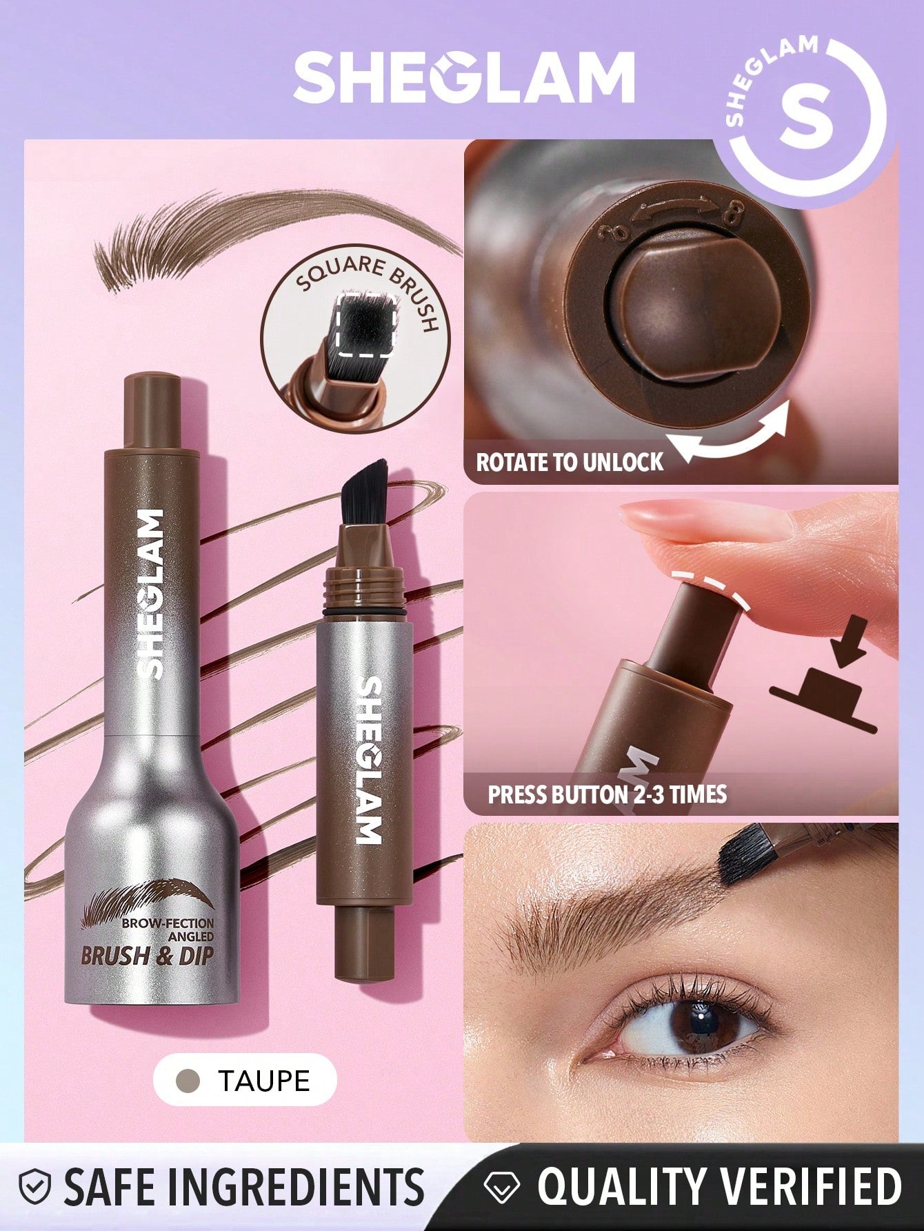 SHEGLAM فرشاة Brow-fection Angled Brush & Dip-Taupe