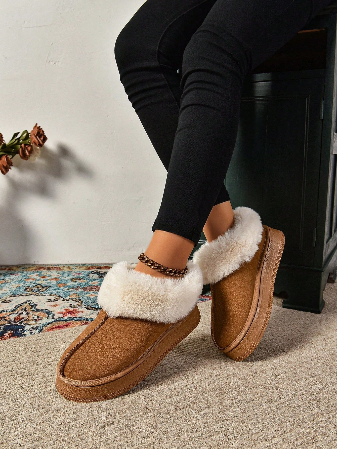 بوت ثلجي مخملي قصير مريح ودافئ للهواء الطلق