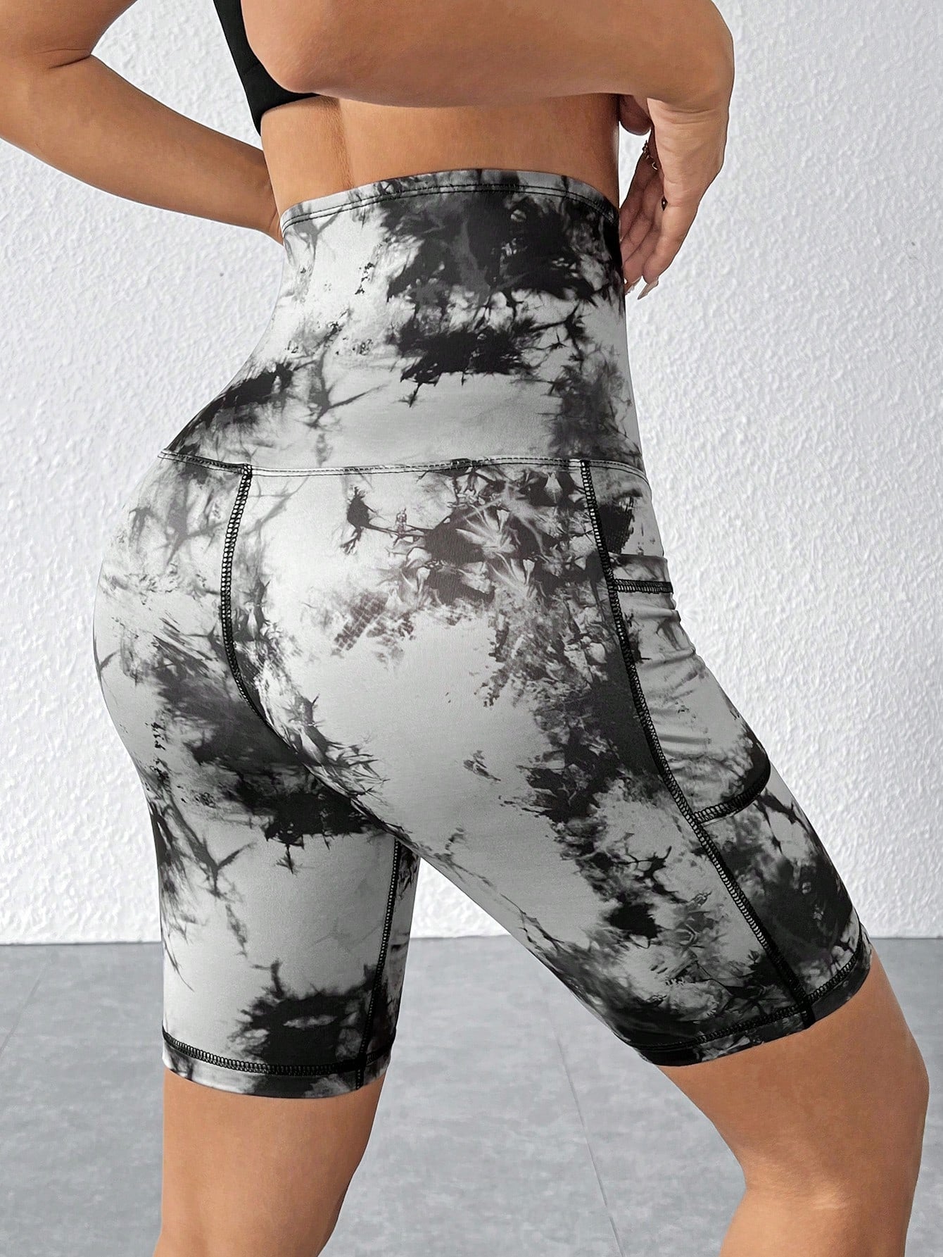 بنطلون ضيق عالي المرونة بعصابة شديدة التحديد وخصر عالي بزر للنساء بتأثير الصباغة