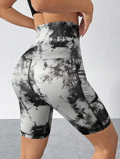 بنطلون ضيق عالي المرونة بعصابة شديدة التحديد وخصر عالي بزر للنساء بتأثير الصباغة