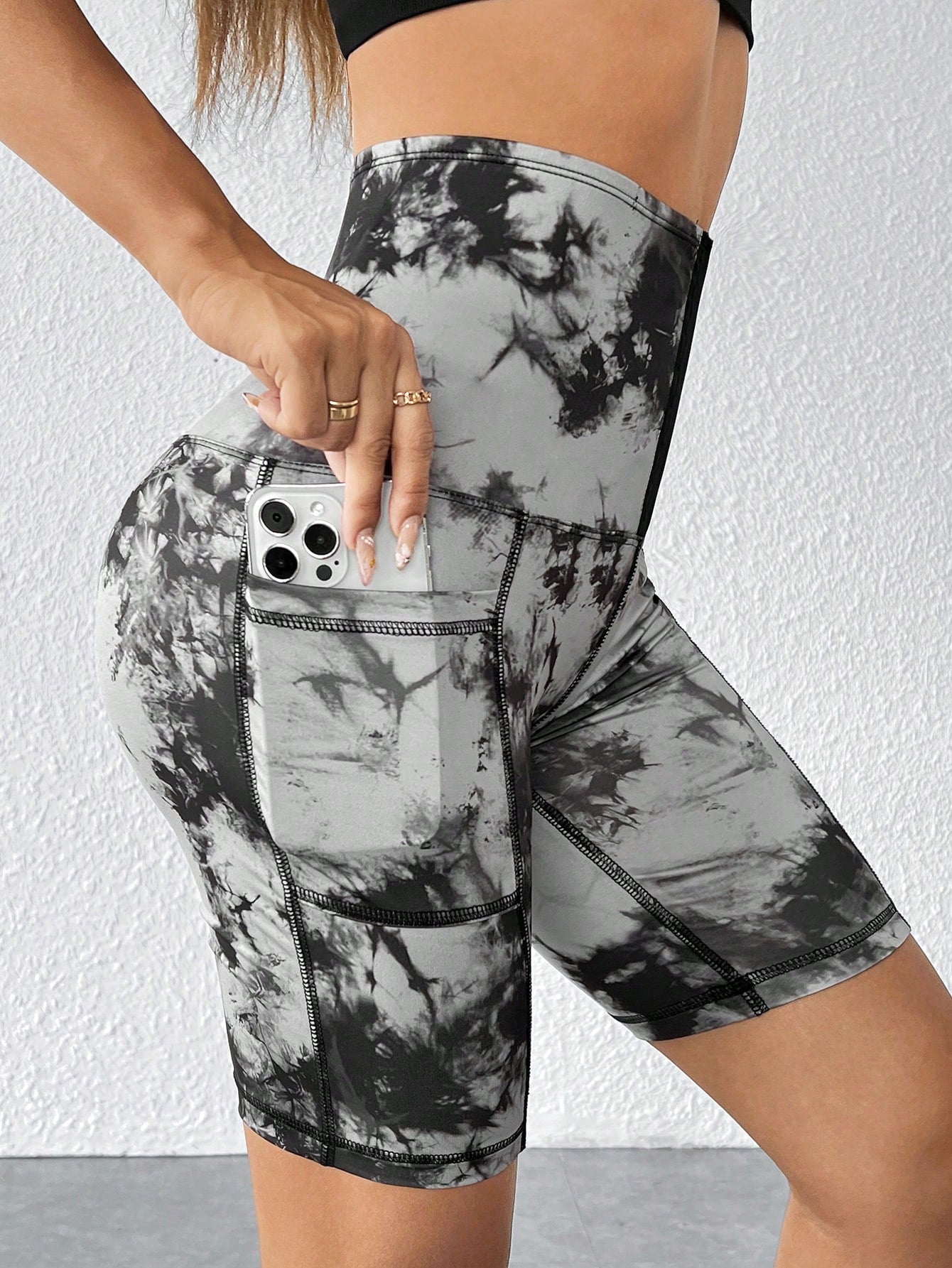 بنطلون ضيق عالي المرونة بعصابة شديدة التحديد وخصر عالي بزر للنساء بتأثير الصباغة