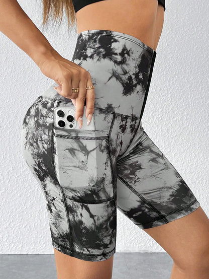 بنطلون ضيق عالي المرونة بعصابة شديدة التحديد وخصر عالي بزر للنساء بتأثير الصباغة