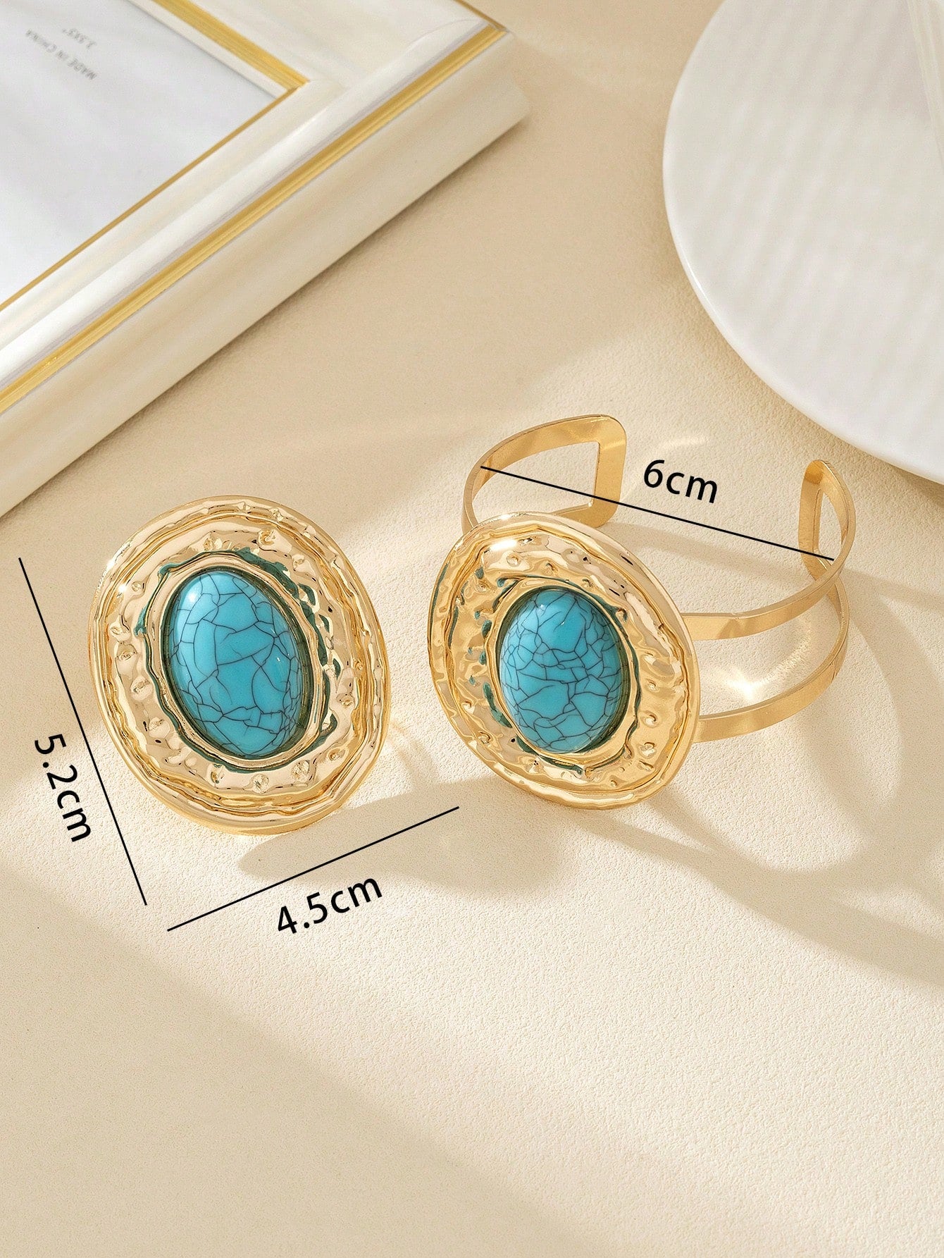 مجموعة واحدة من خواتم سوار اللؤلؤ الكبيرة العصرية المطلية بالمعدن للنساء، مجموعة مجوهرات