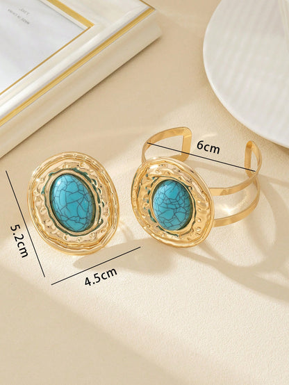 مجموعة واحدة من خواتم سوار اللؤلؤ الكبيرة العصرية المطلية بالمعدن للنساء، مجموعة مجوهرات