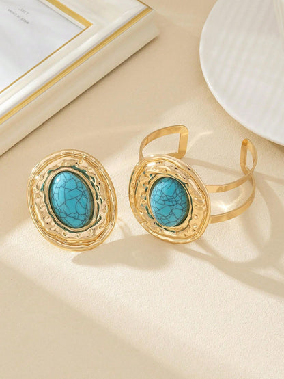 مجموعة واحدة من خواتم سوار اللؤلؤ الكبيرة العصرية المطلية بالمعدن للنساء، مجموعة مجوهرات