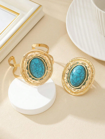 مجموعة واحدة من خواتم سوار اللؤلؤ الكبيرة العصرية المطلية بالمعدن للنساء، مجموعة مجوهرات