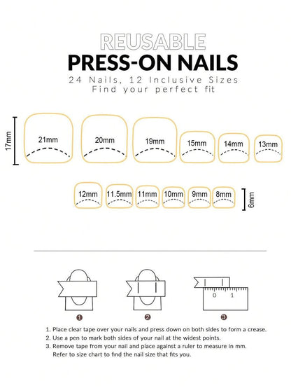 أظافر لاصقة 24 قطعة مربعة قصيرة