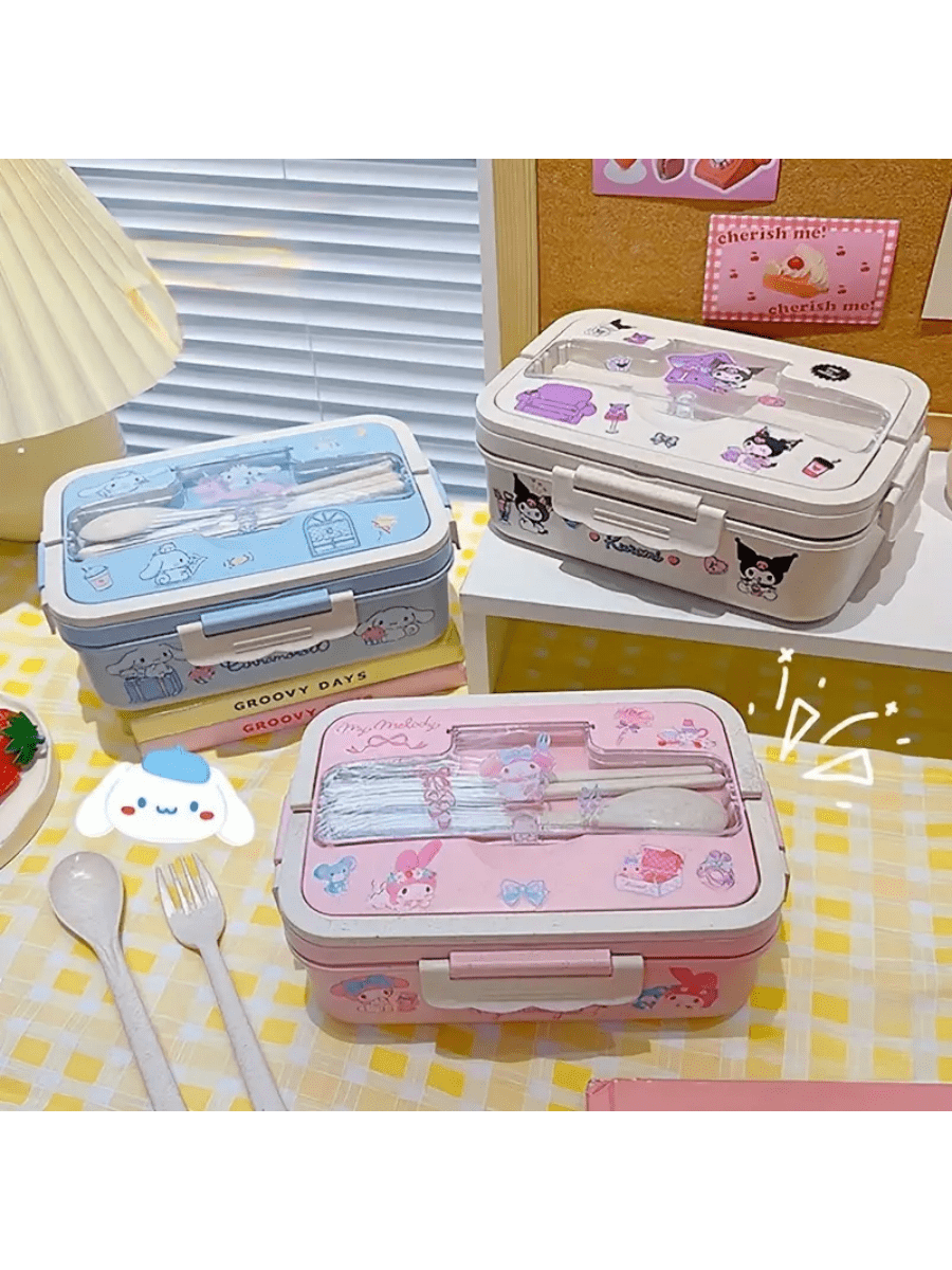 طقم صندوق غداء كرتوني سعة كبيرة بدون ملصقات