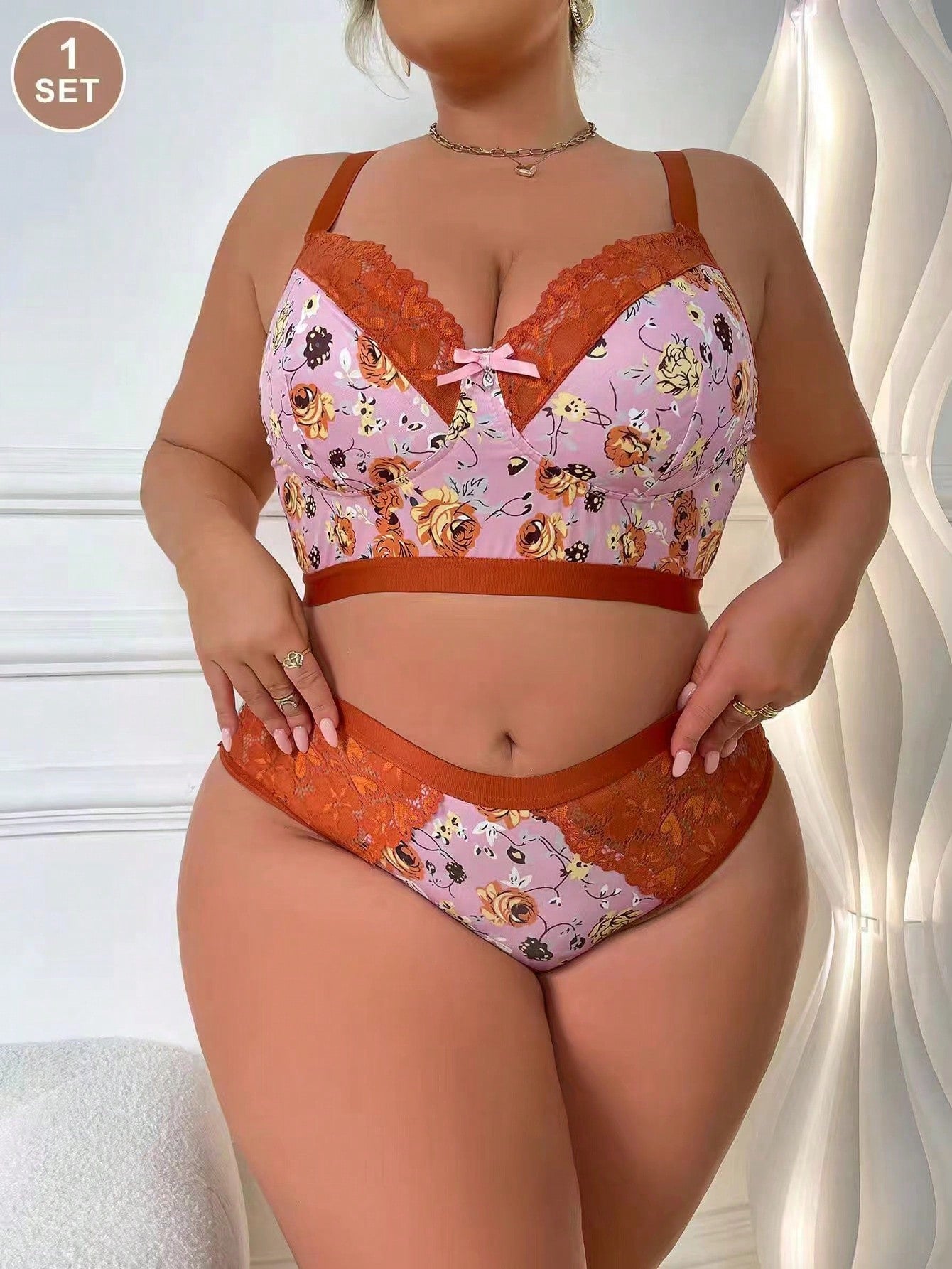 مجموعة صدرية نسائية مريحة لحجم كبير مثيرة بتصميم وردي زهري لاسلكي