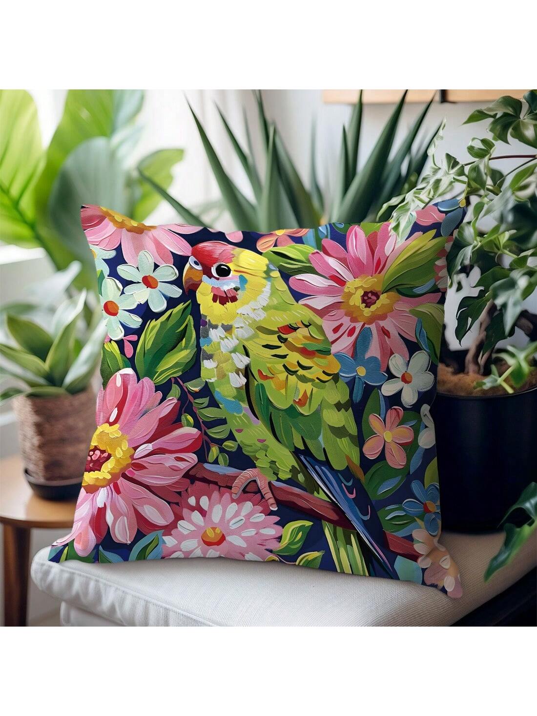 قطعة واحدة من كيس وسادة مطبوع عليه ببغاء ملون