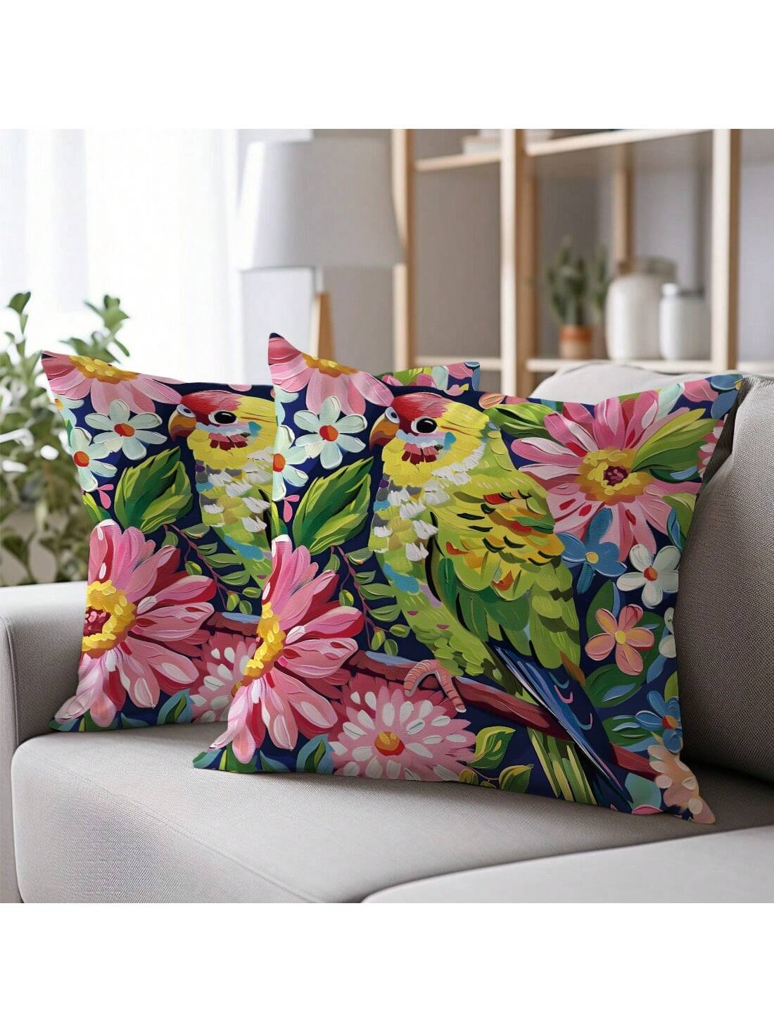 قطعة واحدة من كيس وسادة مطبوع عليه ببغاء ملون