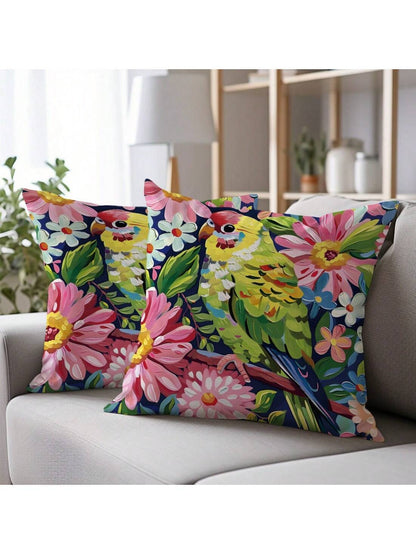 قطعة واحدة من كيس وسادة مطبوع عليه ببغاء ملون