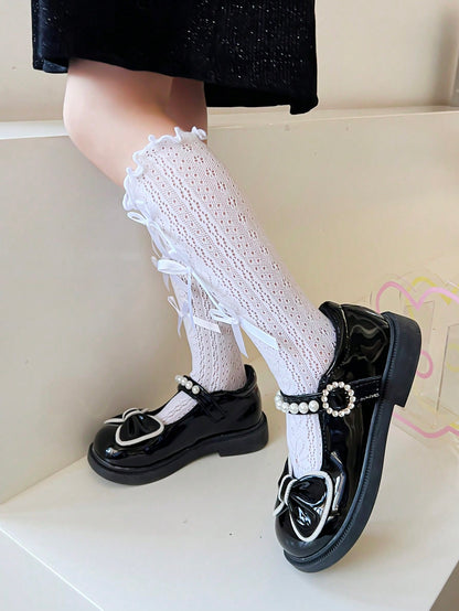 زوج واحد من الجوارب للفتيات حتى الركبة مع ديكور على شكل فيونكة