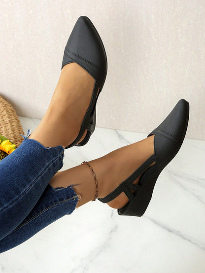 حذاء نسائي بكعب صلب مغلق بإبزيم كاحل ونعل سميك لصنادل الصيف