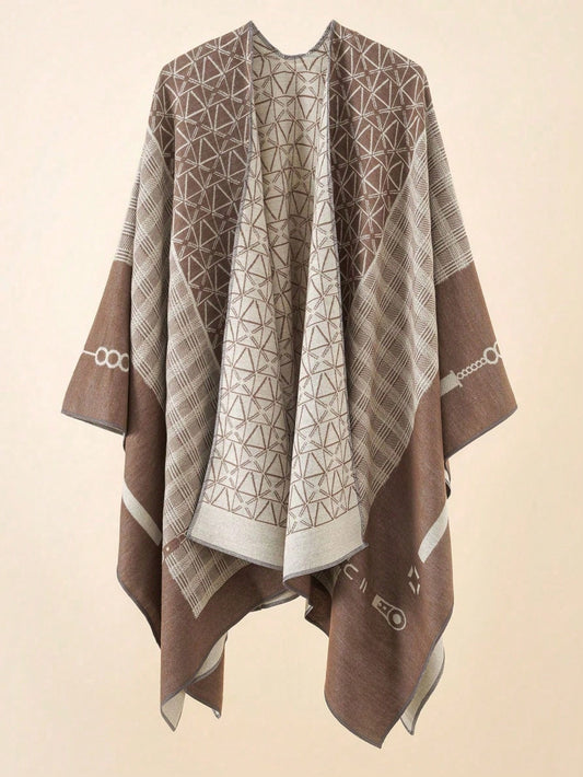 معطف شال دافئ مربعات هندسية قطعة واحدة