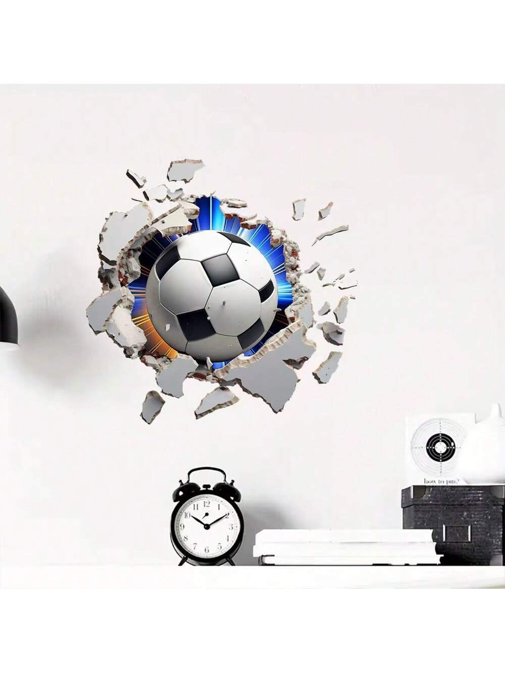 ملصق حائط ثلاثي الأبعاد ستيريوسكوبي كرة قدم، راجبي، ملصقات ديكور الحائط للأطفال غرفة، حضانة، ديكور غرفة النوم، لاصق ذاتي