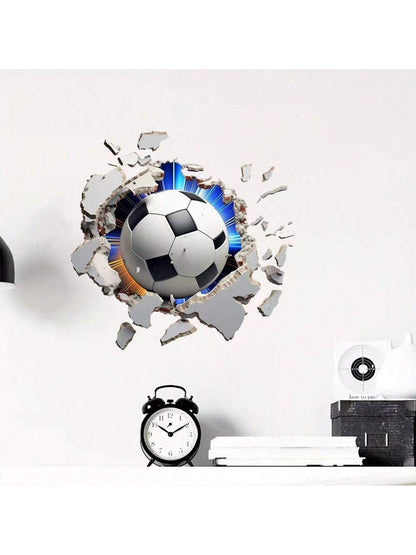 ملصق حائط ثلاثي الأبعاد ستيريوسكوبي كرة قدم، راجبي، ملصقات ديكور الحائط للأطفال غرفة، حضانة، ديكور غرفة النوم، لاصق ذاتي
