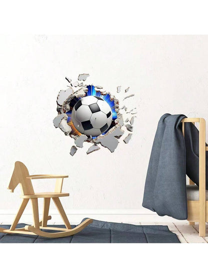 ملصق حائط ثلاثي الأبعاد ستيريوسكوبي كرة قدم، راجبي، ملصقات ديكور الحائط للأطفال غرفة، حضانة، ديكور غرفة النوم، لاصق ذاتي