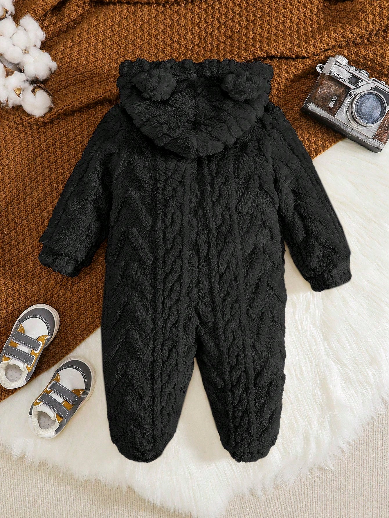 جمبسوت قطيفة قابلة للعكس بأذن دب لطيف للطفل الرضيع الصبي، دافئة ومريحة للاستخدام الداخلي والخارجي، تناسب كل شيء وأنيقة