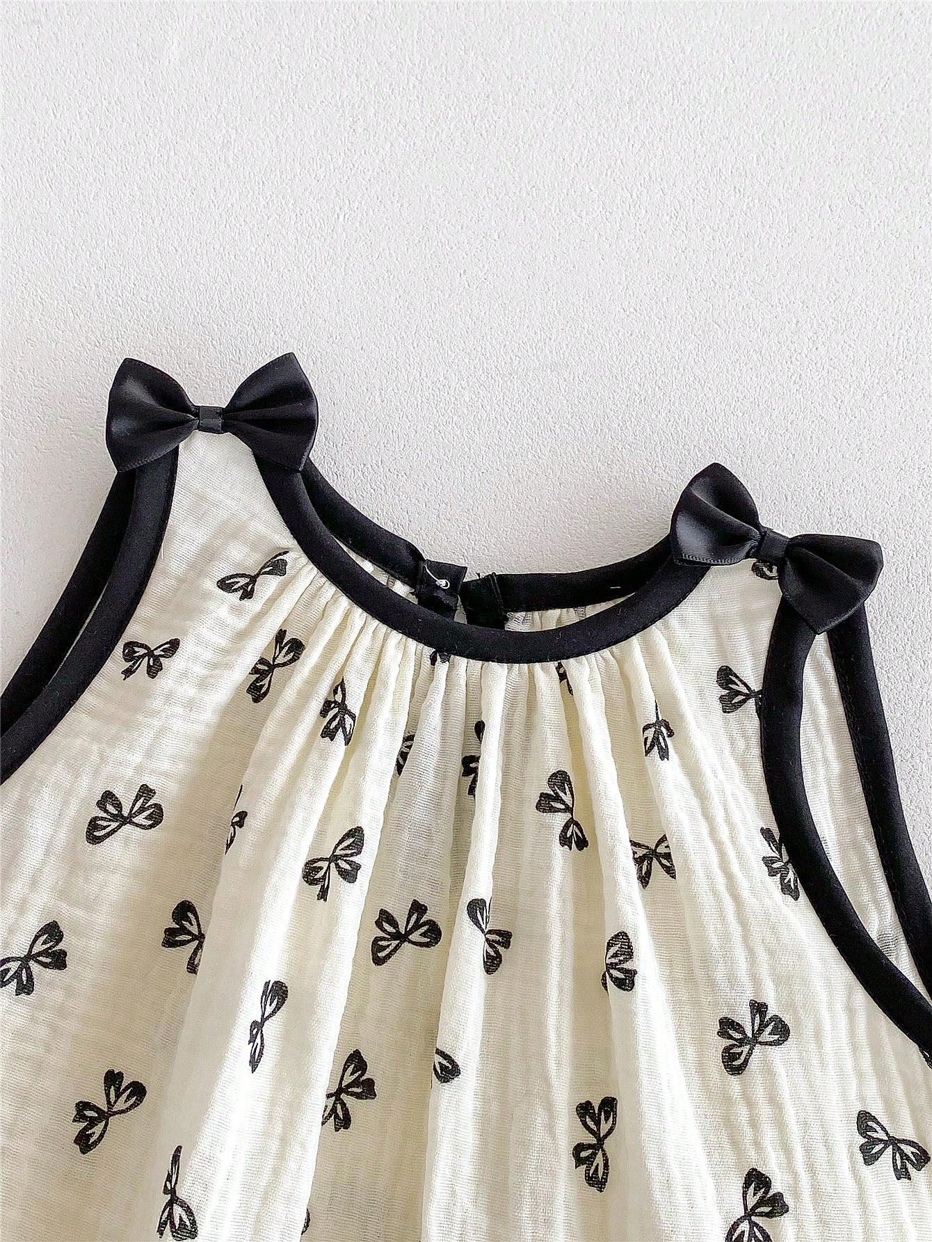 قطعة واحدة بدلة رضع بنات كاجوال بدون أكمام مع طباعة الفراشة وشريطة الرأس، صيف