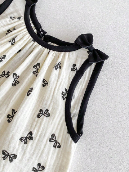 قطعة واحدة بدلة رضع بنات كاجوال بدون أكمام مع طباعة الفراشة وشريطة الرأس، صيف
