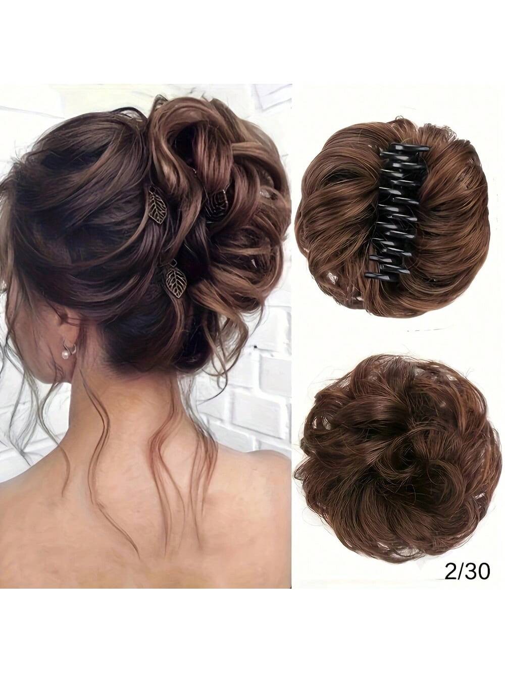 قطعة شعر مموجة منسدلة متكدسة للذيل والشُعيرات للنساء باللون الأشقر والبني المتوسط
