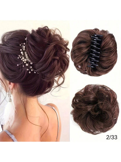 قطعة شعر مموجة منسدلة متكدسة للذيل والشُعيرات للنساء باللون الأشقر والبني المتوسط
