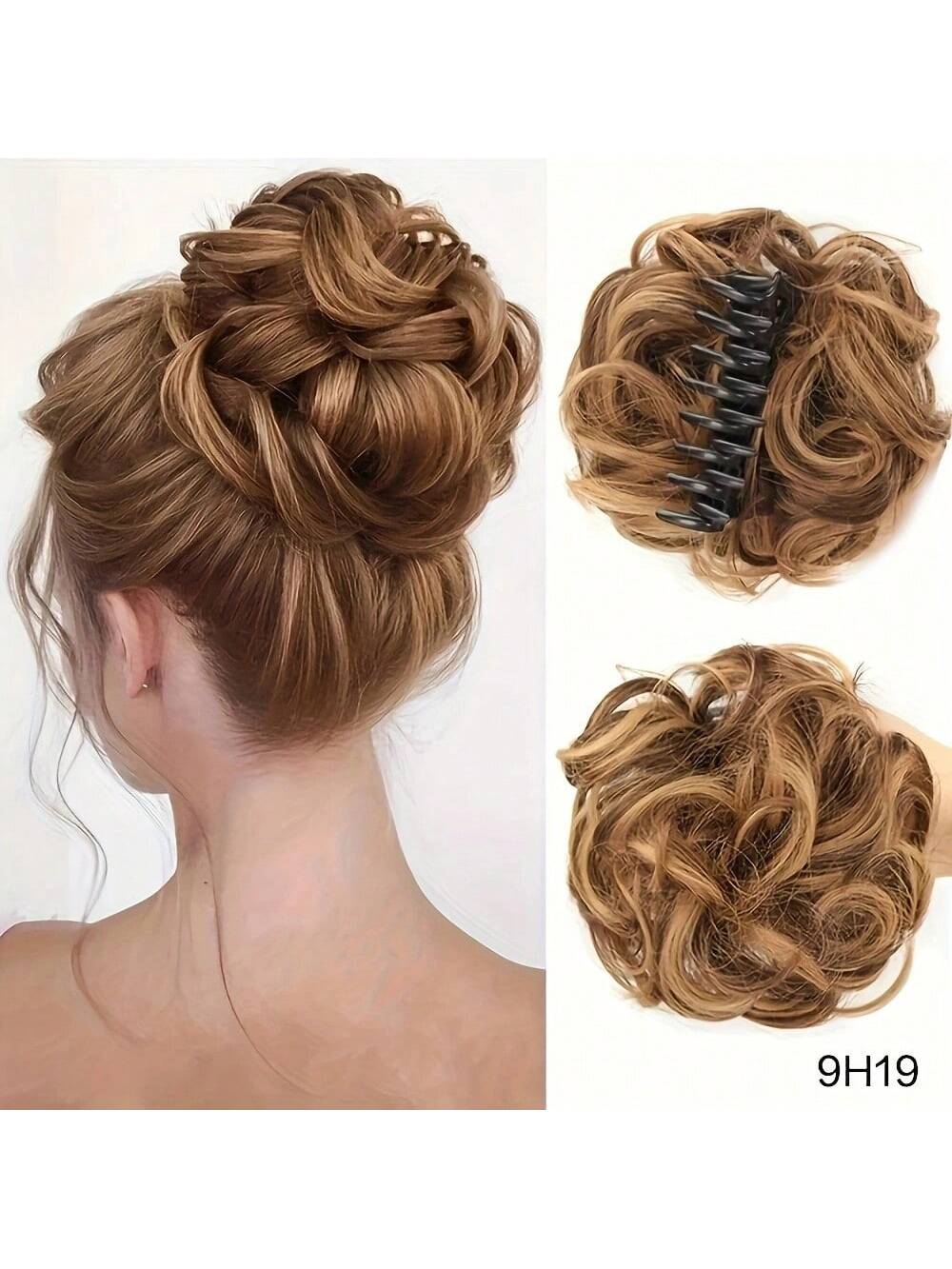 قطعة شعر مموجة منسدلة متكدسة للذيل والشُعيرات للنساء باللون الأشقر والبني المتوسط
