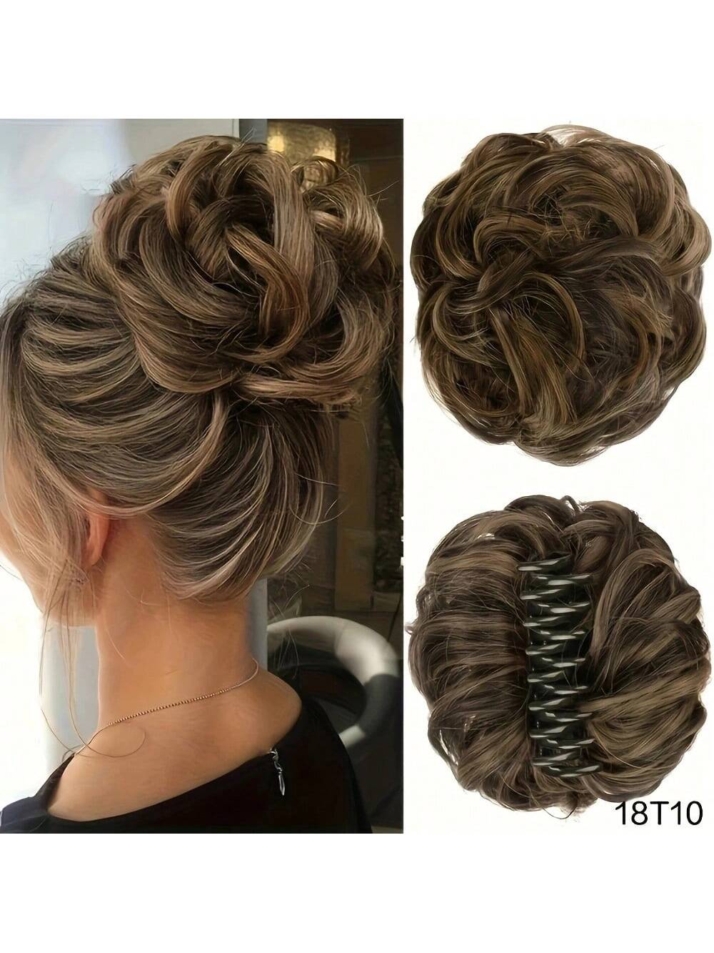 قطعة شعر مموجة منسدلة متكدسة للذيل والشُعيرات للنساء باللون الأشقر والبني المتوسط