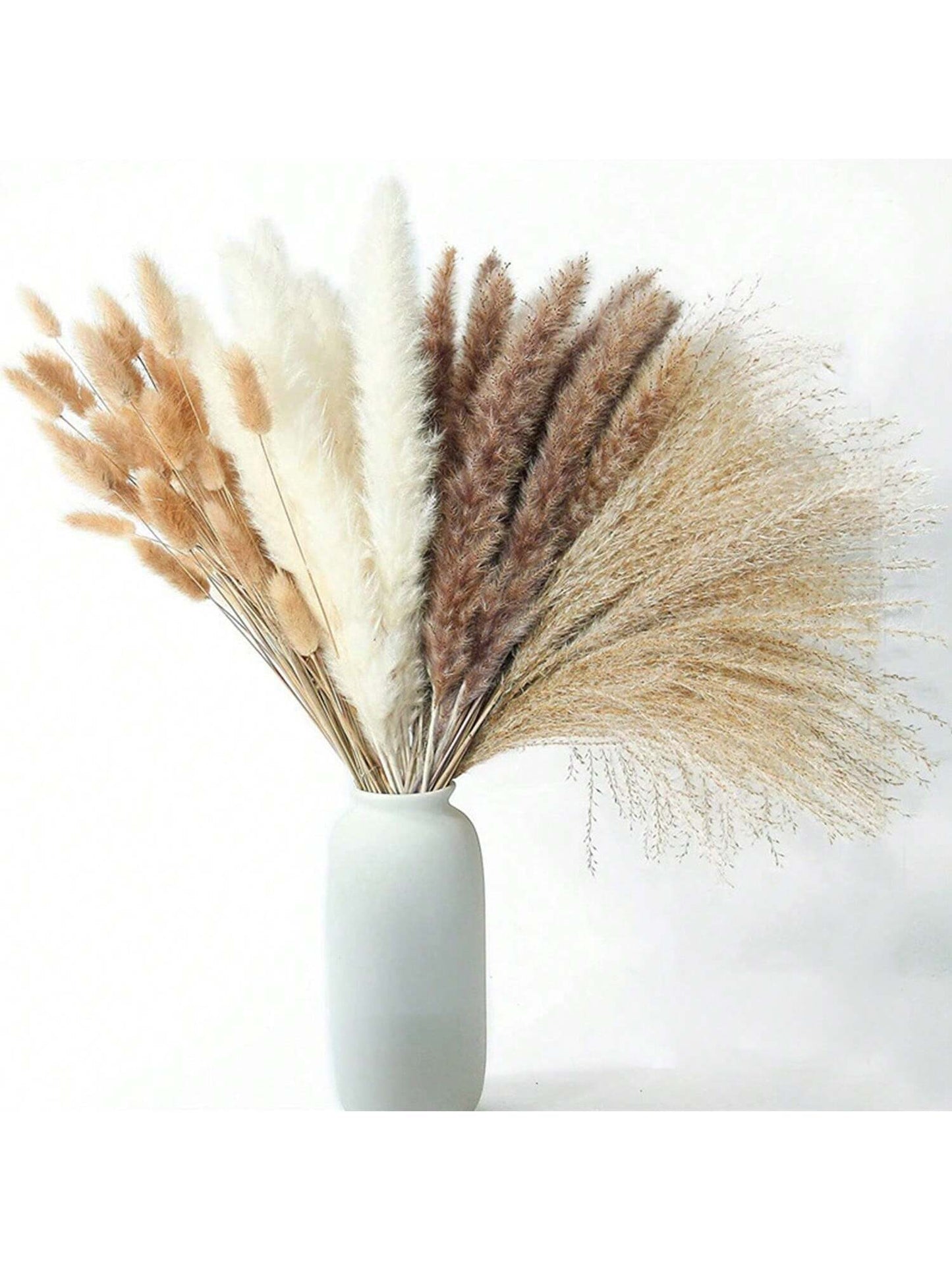 باقة من أوراق  المجففة 220 قطعة، 17.3 بوصة (حوالي 44 سم)، باقة ذيل الأرنب، نمط بوهيمي للديكور الزفاف والمنزل وطاولة العشاء والحفلات