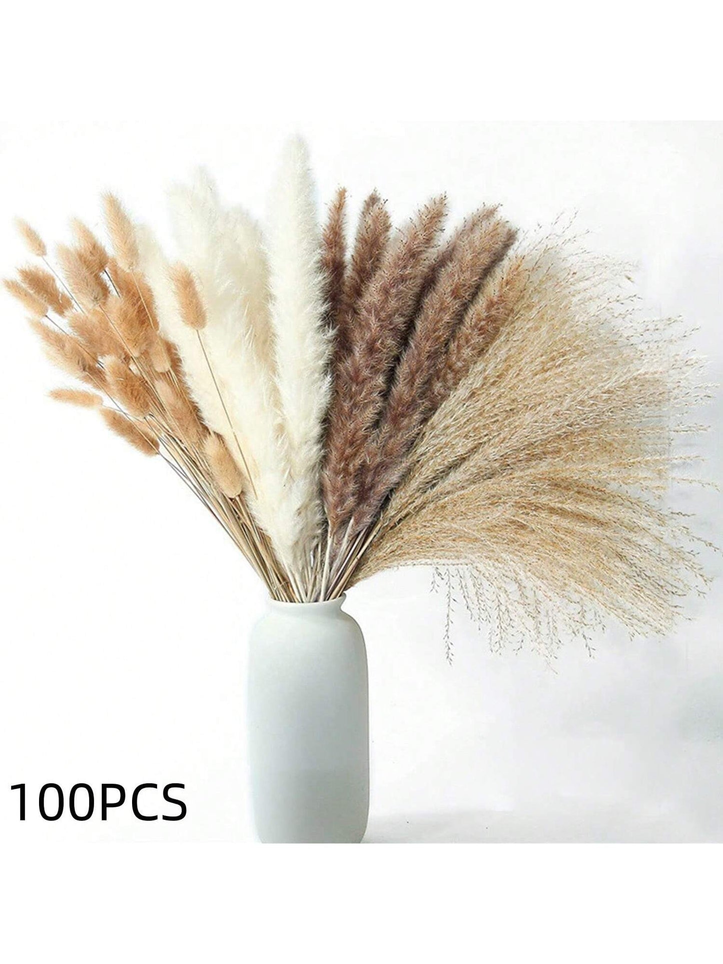 باقة من أوراق  المجففة 220 قطعة، 17.3 بوصة (حوالي 44 سم)، باقة ذيل الأرنب، نمط بوهيمي للديكور الزفاف والمنزل وطاولة العشاء والحفلات