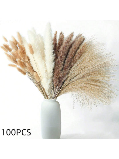 باقة من أوراق  المجففة 220 قطعة، 17.3 بوصة (حوالي 44 سم)، باقة ذيل الأرنب، نمط بوهيمي للديكور الزفاف والمنزل وطاولة العشاء والحفلات