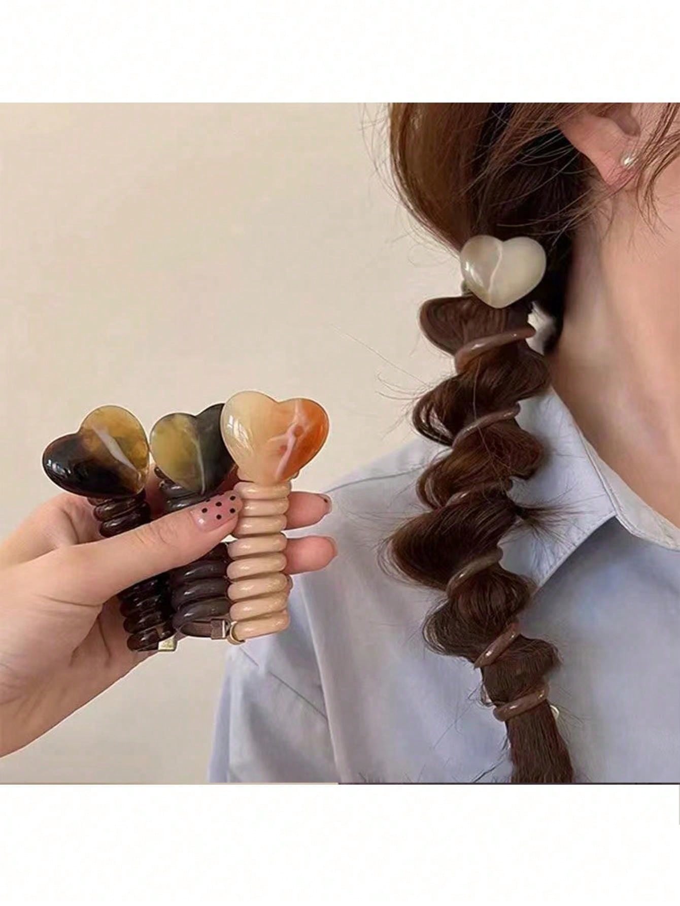 ربطة شعر على شكل قلب من سلك الهاتف قطعة واحدة، مناسبة لاكسسوارات تصفيفات الشعر المضفر