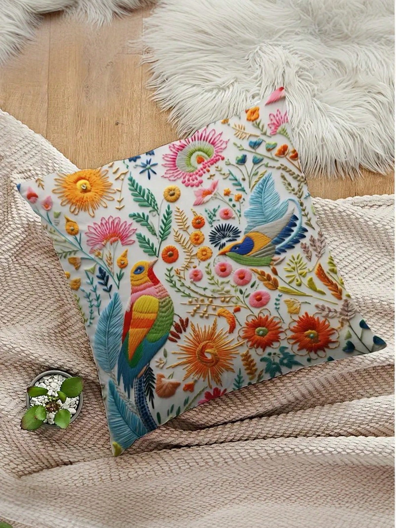 كيس وسادة مطبوع بالأزهار والفراشات من البوليستر قطعة واحدة
