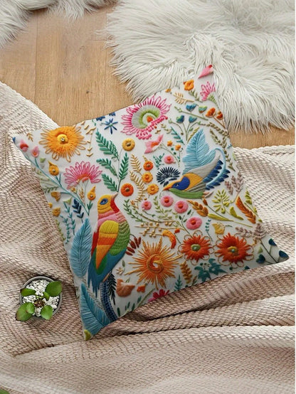 كيس وسادة مطبوع بالأزهار والفراشات من البوليستر قطعة واحدة