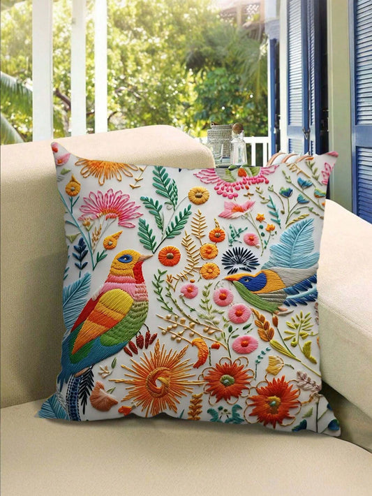 كيس وسادة مطبوع بطبعة زهرية عصفور