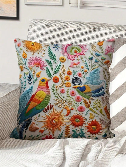 كيس وسادة مطبوع بطبعة زهرية عصفور من البوليستر قطعة واحدة