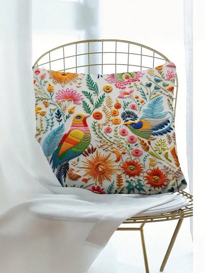 كيس وسادة مطبوع بطبعة زهرية عصفور من البوليستر قطعة واحدة