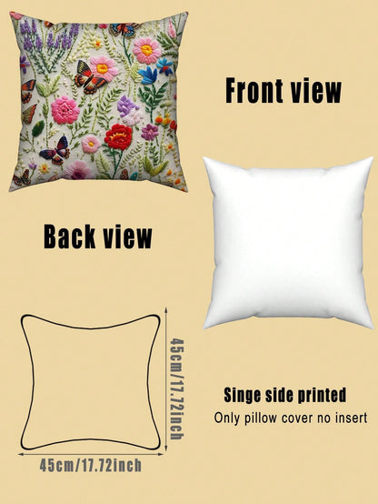 كيس وسادة مطبوع بالأزهار والفراشات من البوليستر قطعة واحدة