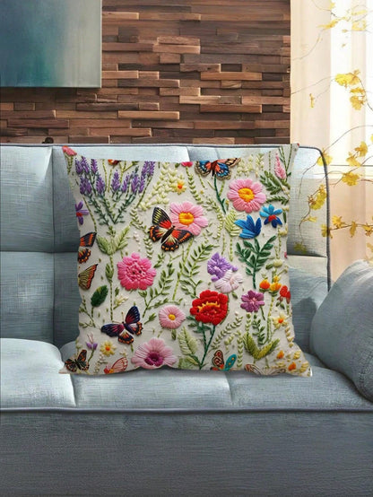 كيس وسادة مطبوع بالأزهار والفراشات من البوليستر قطعة واحدة