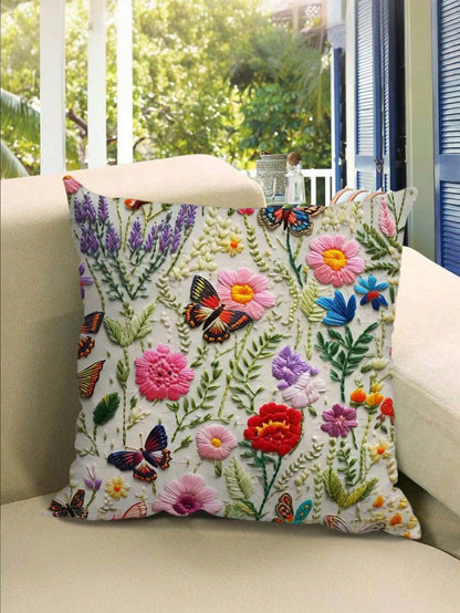 كيس وسادة مطبوع بالأزهار والفراشات من البوليستر قطعة واحدة