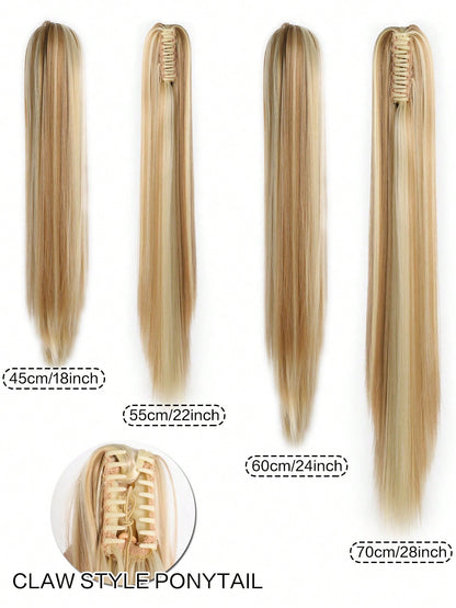 وصلات ذيل حصان صناعية طويلة مستقيمة للنساء ألياف مقاومة للحرارة مخلب أشقر بني ذيل حصان قطع شعر للاستخدام اليومي للحفلات