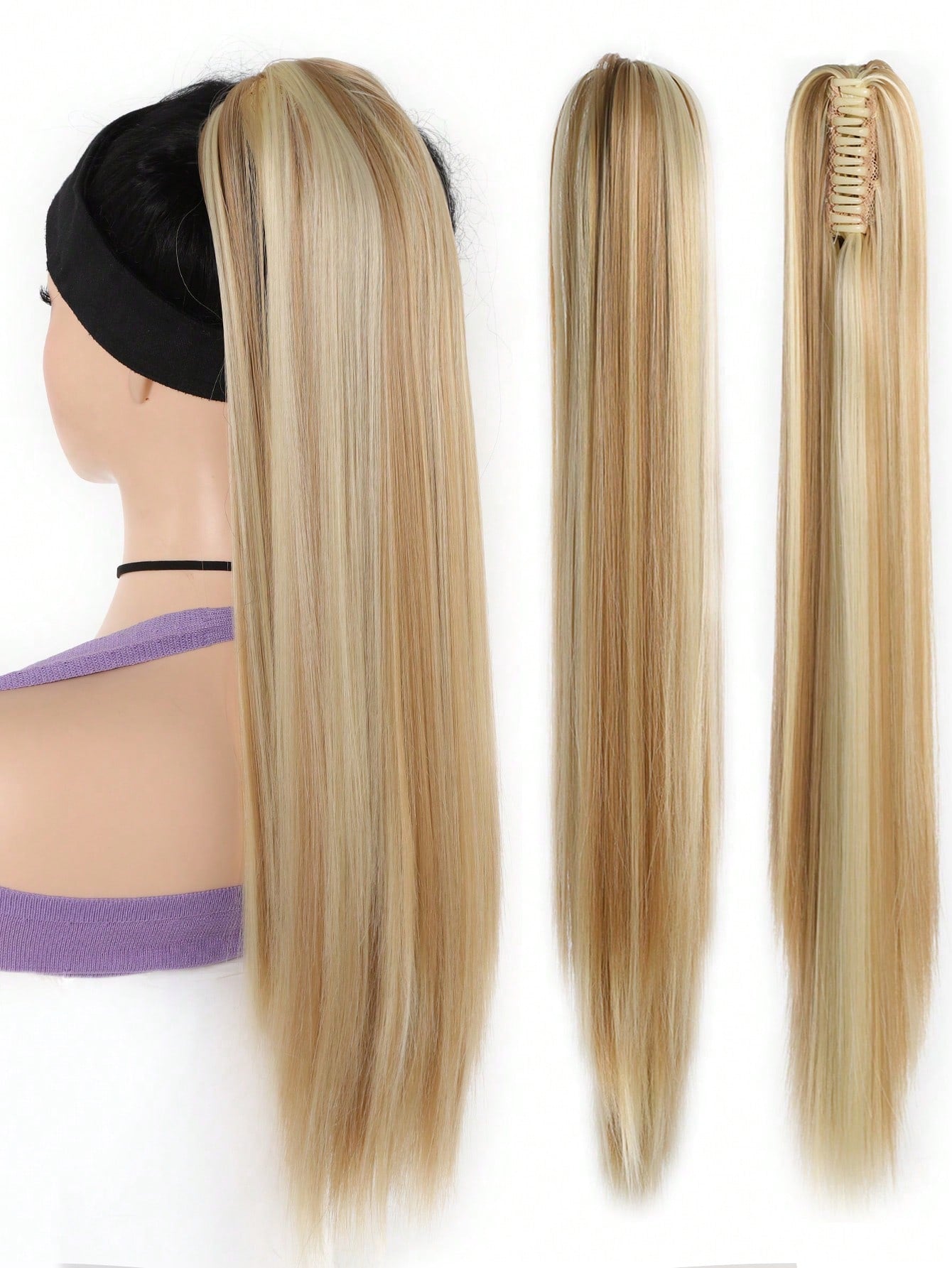 وصلات ذيل حصان صناعية طويلة مستقيمة للنساء ألياف مقاومة للحرارة مخلب أشقر بني ذيل حصان قطع شعر للاستخدام اليومي للحفلات