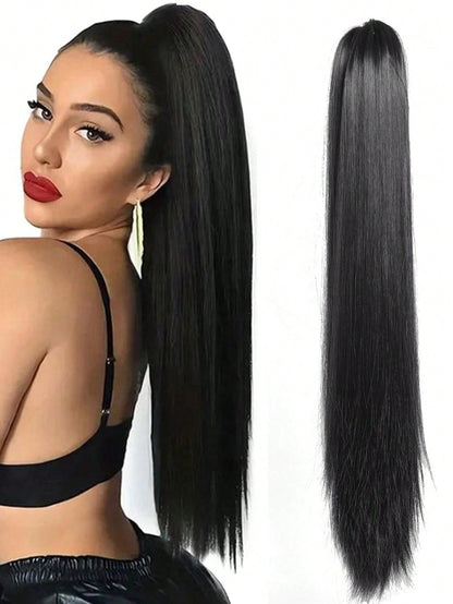 وصلات ذيل حصان صناعية طويلة مستقيمة للنساء ألياف مقاومة للحرارة مخلب أشقر بني ذيل حصان قطع شعر للاستخدام اليومي للحفلات