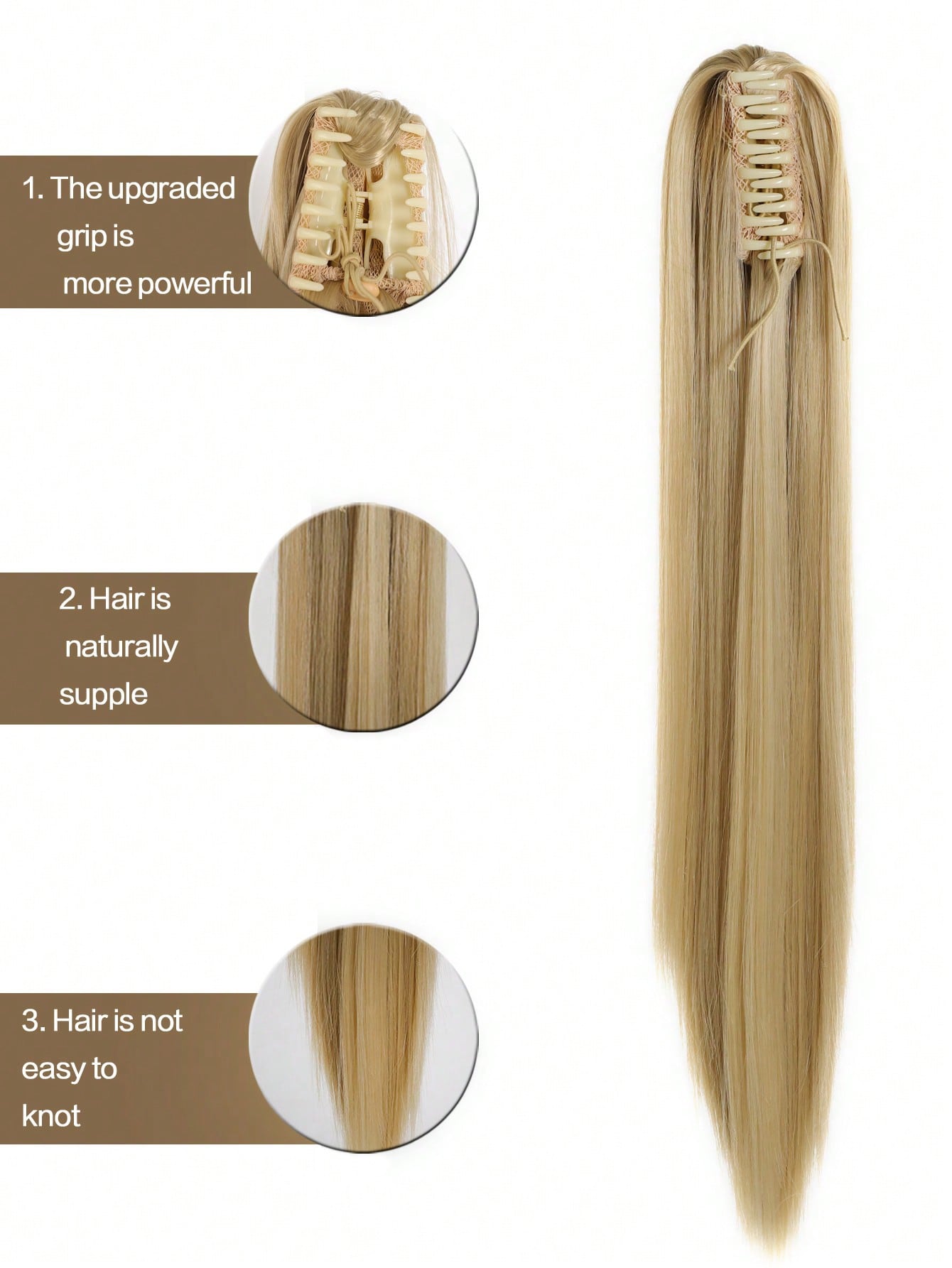 وصلات ذيل حصان صناعية طويلة مستقيمة للنساء ألياف مقاومة للحرارة مخلب أشقر بني ذيل حصان قطع شعر للاستخدام اليومي للحفلات