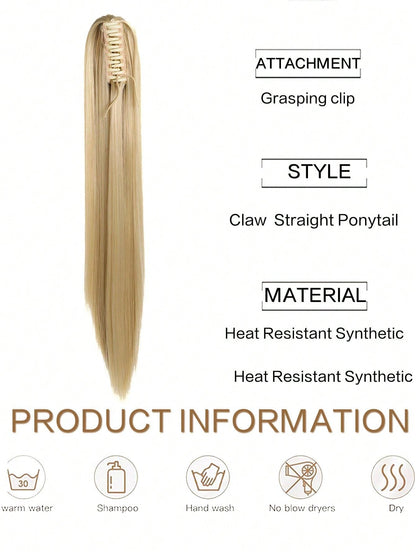 وصلات ذيل حصان صناعية طويلة مستقيمة للنساء ألياف مقاومة للحرارة مخلب أشقر بني ذيل حصان قطع شعر للاستخدام اليومي للحفلات