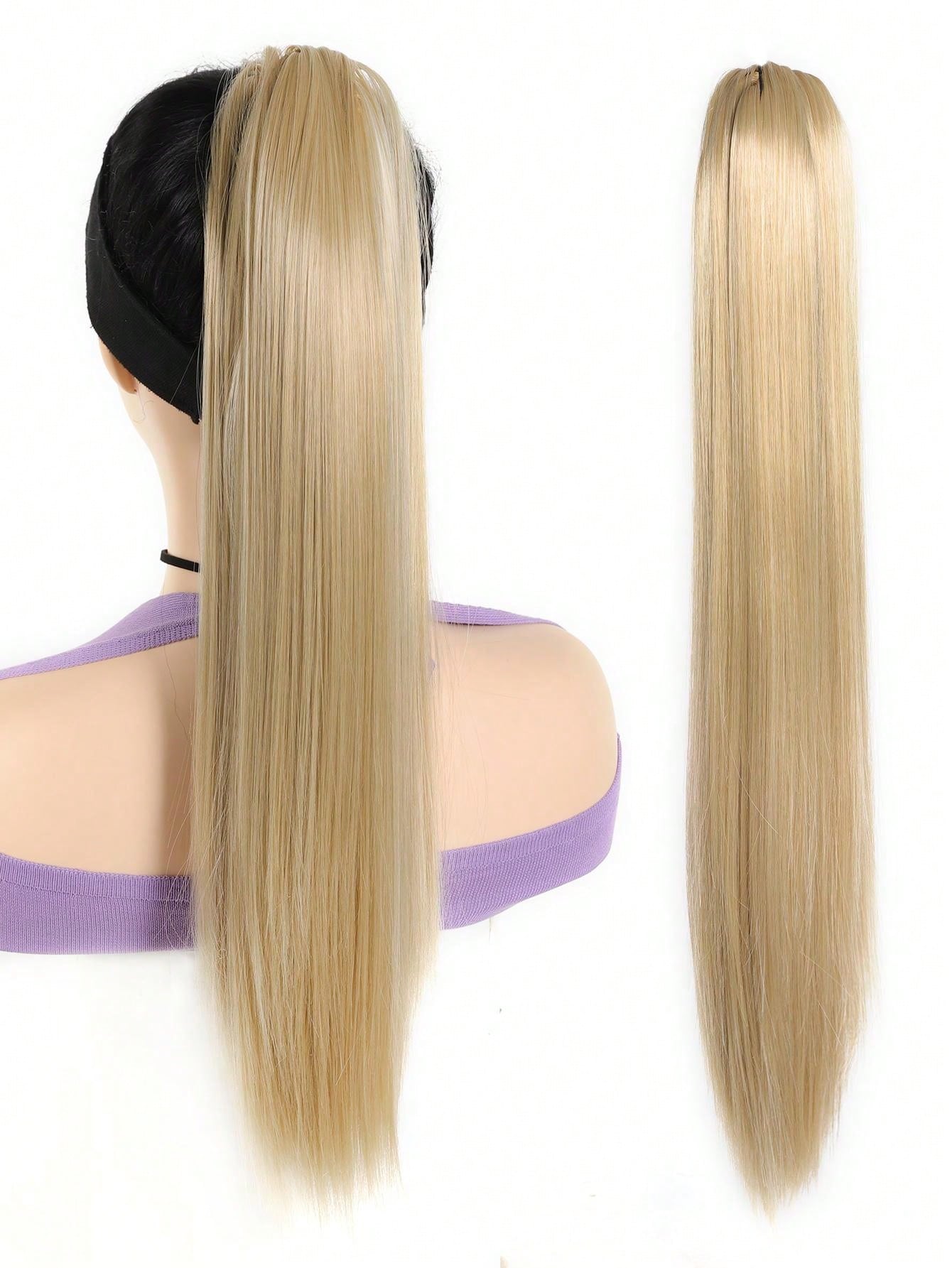 وصلات ذيل حصان صناعية طويلة مستقيمة للنساء ألياف مقاومة للحرارة مخلب أشقر بني ذيل حصان قطع شعر للاستخدام اليومي للحفلات