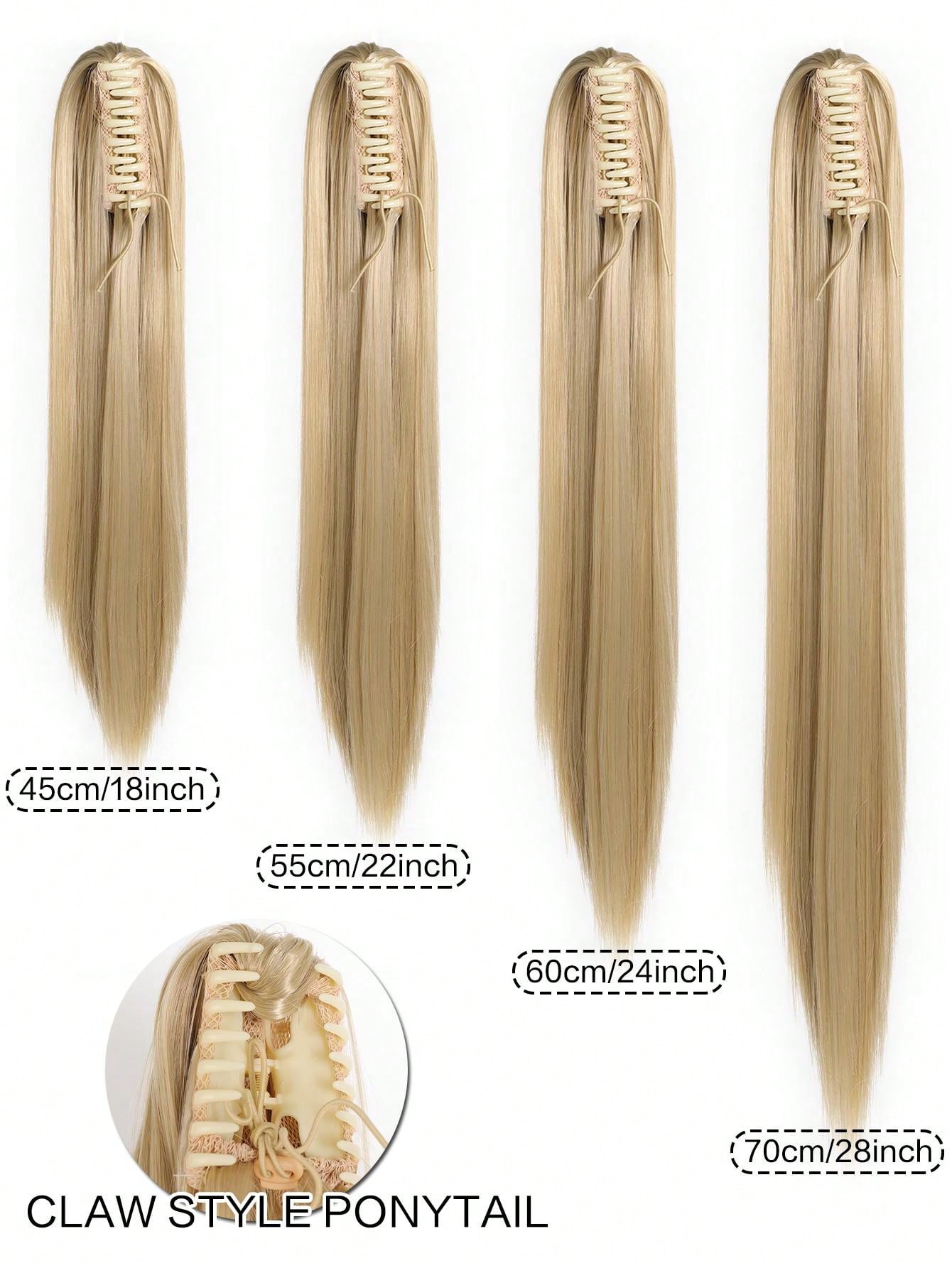 وصلات ذيل حصان صناعية طويلة مستقيمة للنساء ألياف مقاومة للحرارة مخلب أشقر بني ذيل حصان قطع شعر للاستخدام اليومي للحفلات